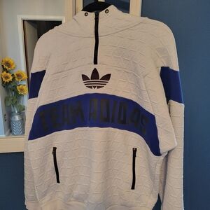 Adidas Oversized White and Blue Hoodie